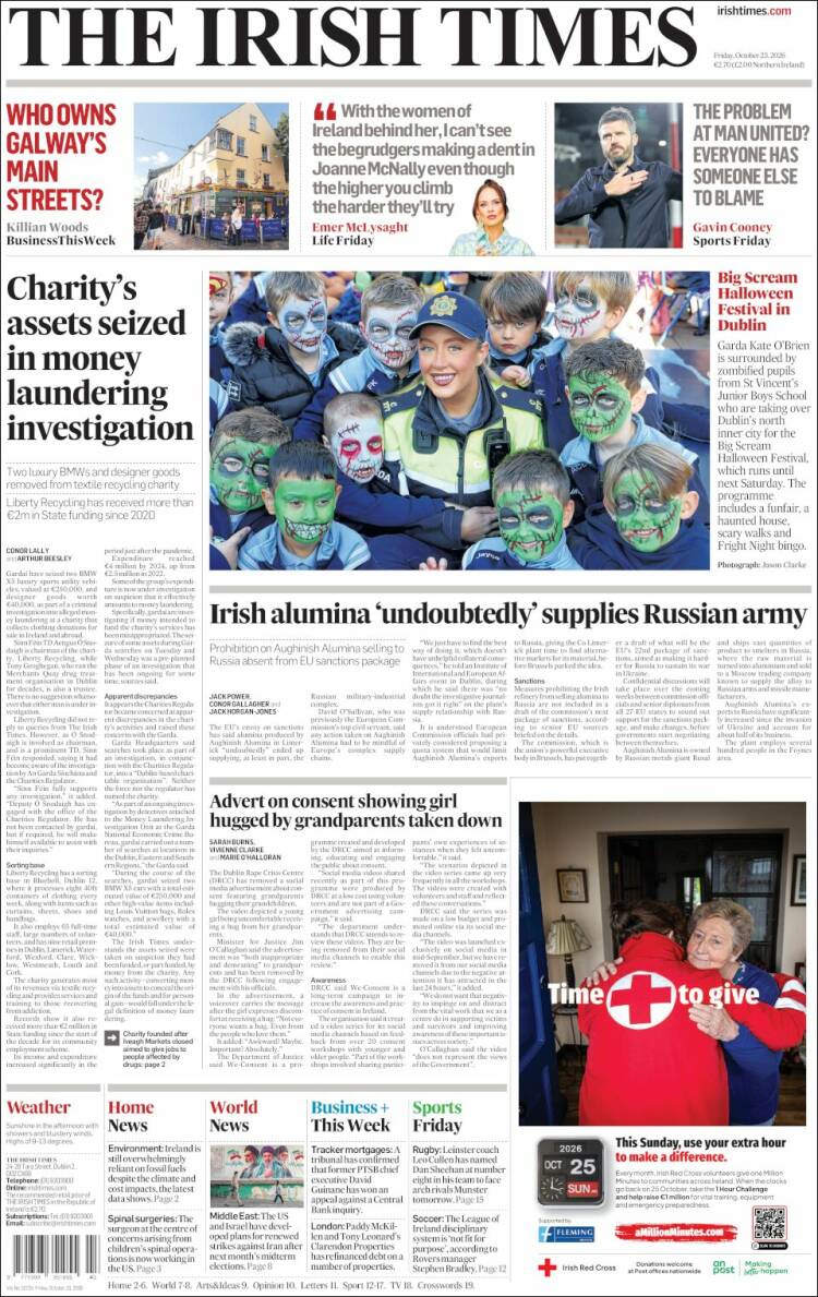 Portada de Irish Times (Irlanda)