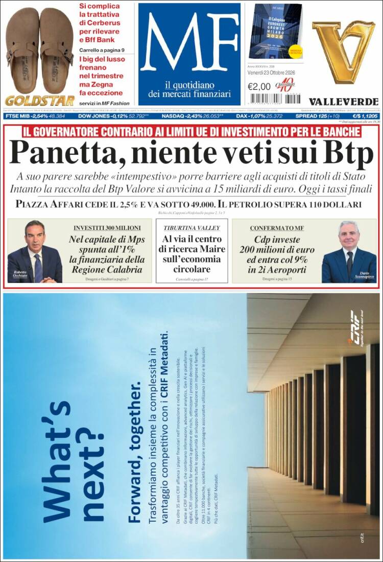Portada de Milano Finanza (Italia)