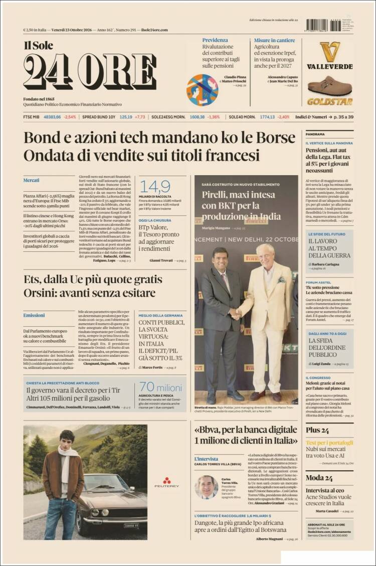 Portada de Il Sole 24 ORE (Italia)