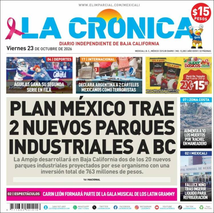 Portada de La Crónica de Baja California (M&eacute;xico)
