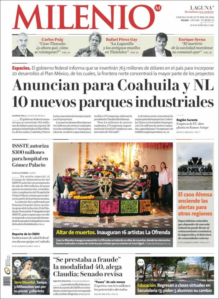 Portada de Milenio - Laguna (M&eacute;xico)