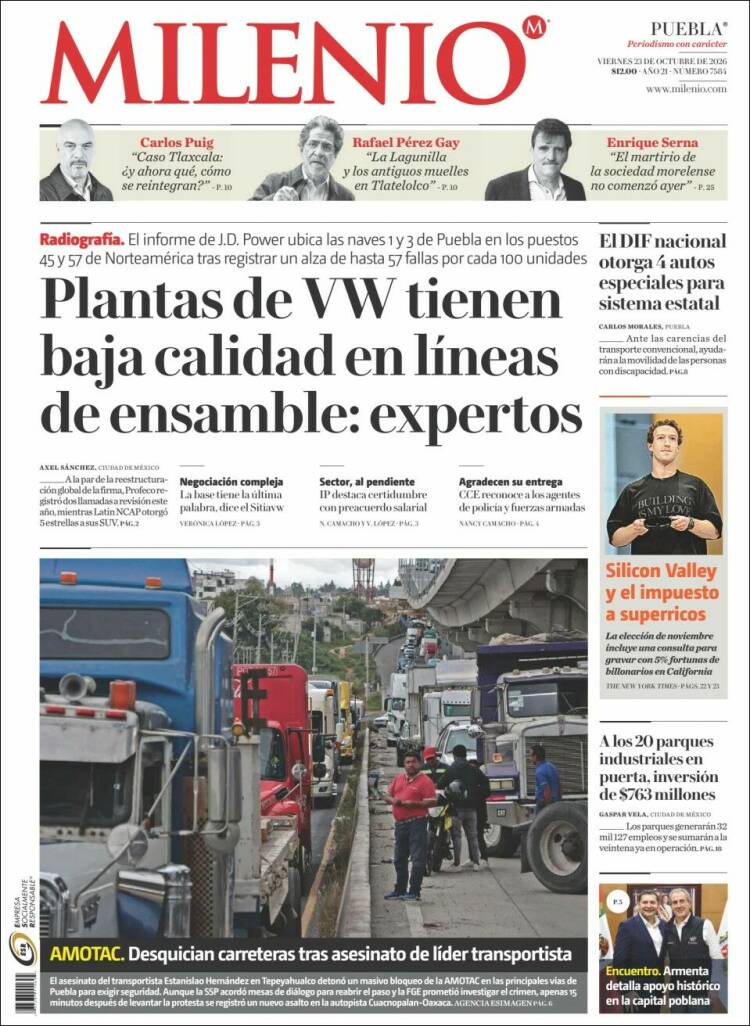 Portada de Milenio de Puebla (M&eacute;xico)