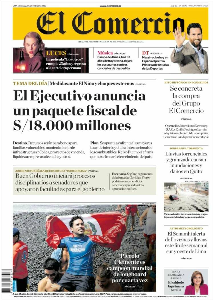 Portada de El Comercio (Per&uacute;)
