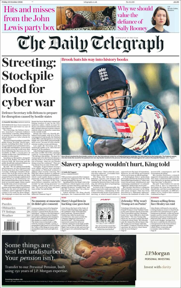 Portada de Daily Telegraph (Reino Unido)