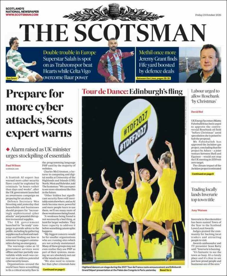 Portada de The Scotsman (Reino Unido)