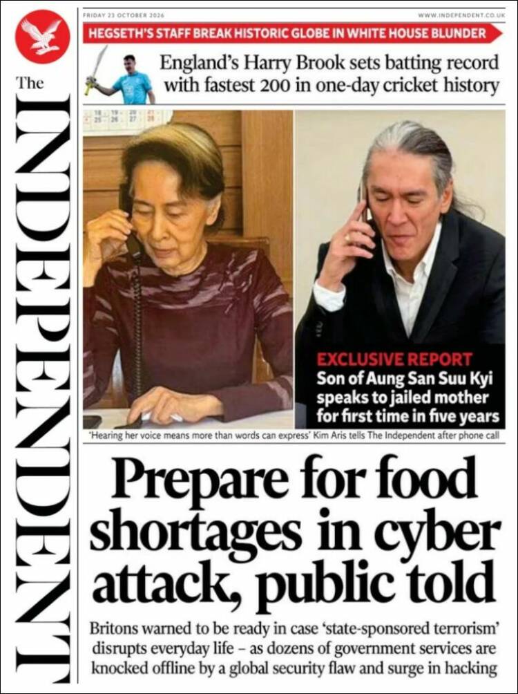 Portada de The Independent (Reino Unido)