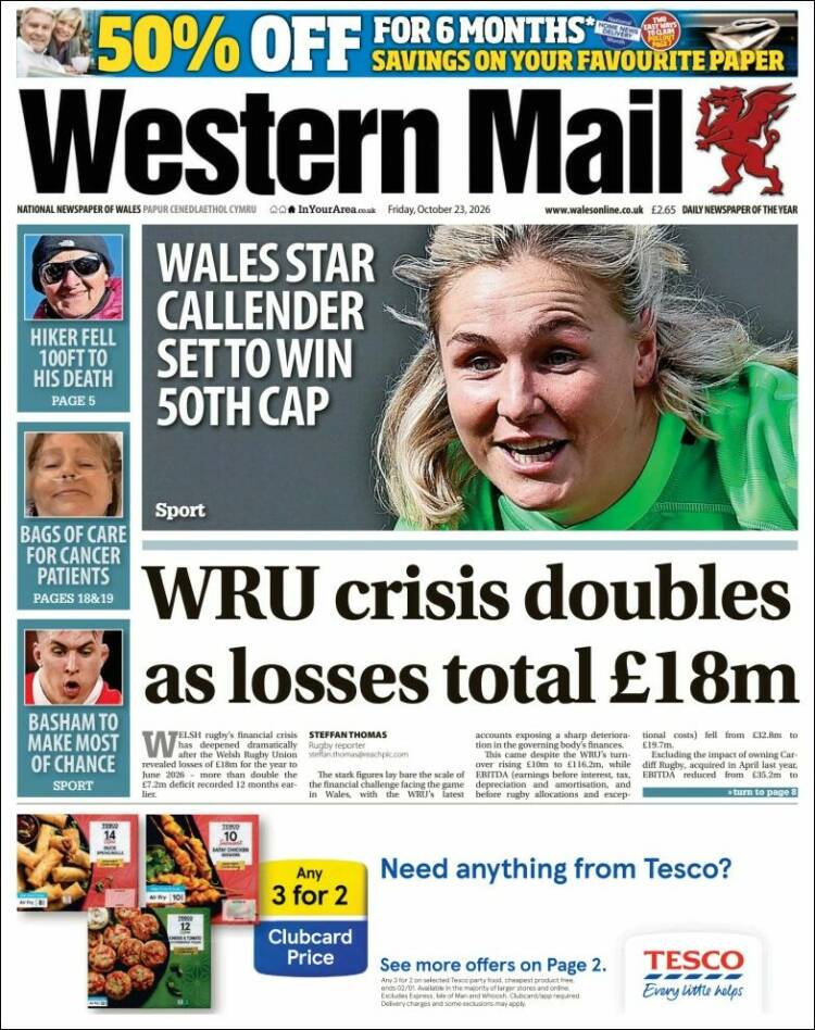 Portada de Western Mail (Reino Unido)