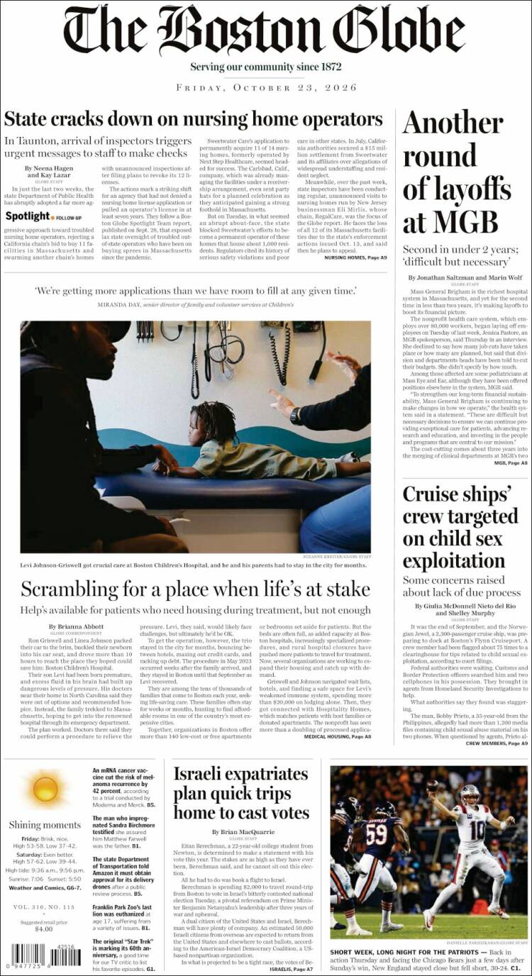 Portada de Boston Globe (USA)