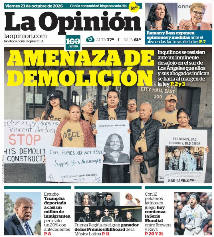 Portada de La Opinión (USA)