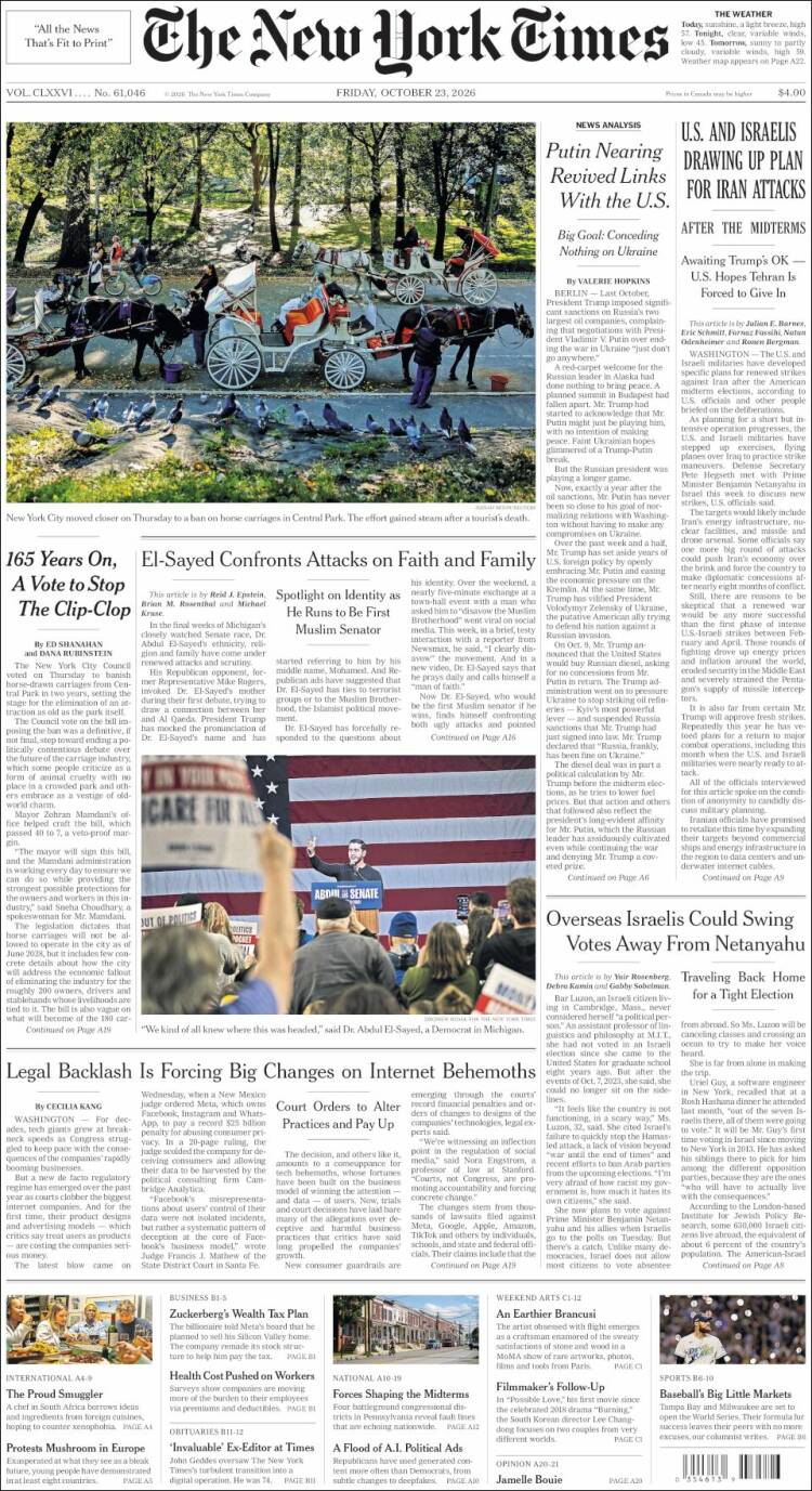 Portada de New York Times (USA)