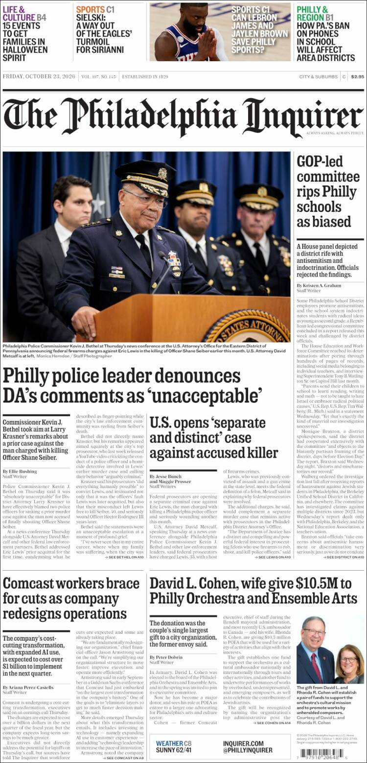 Portada de Philadelphia Inquirer (USA)