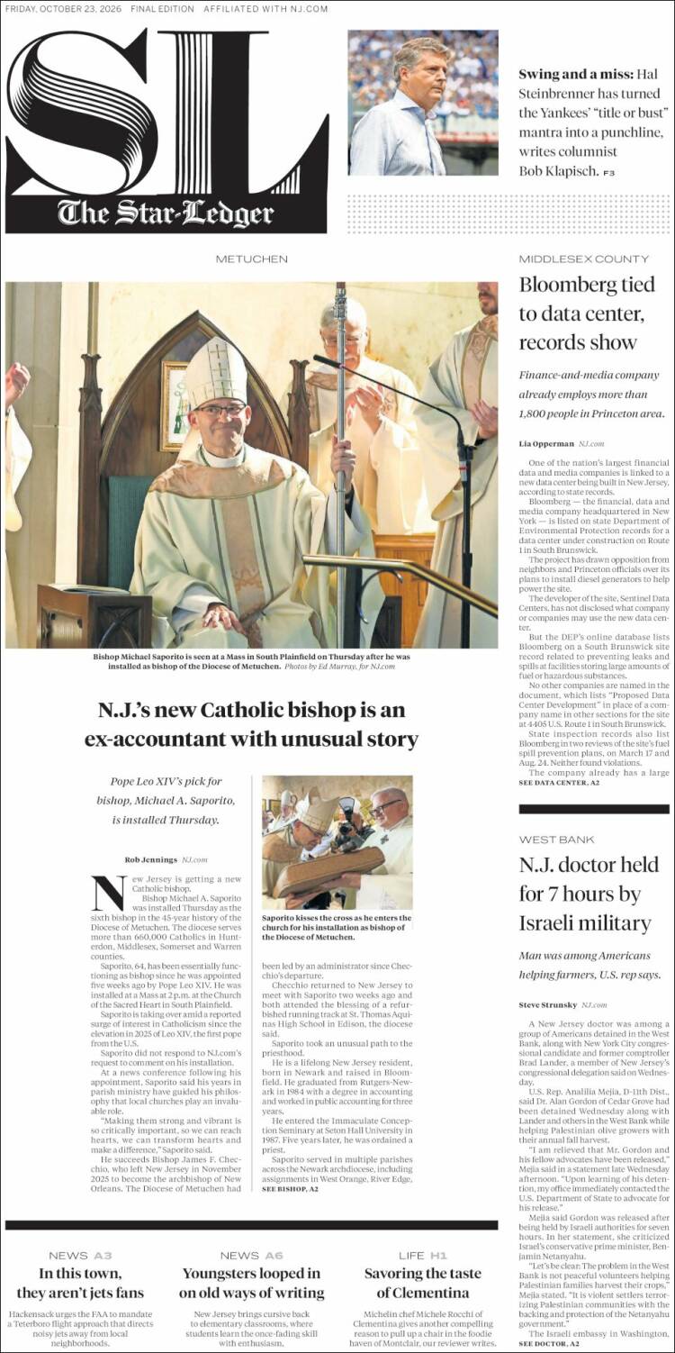 Portada de Star-Ledger (USA)