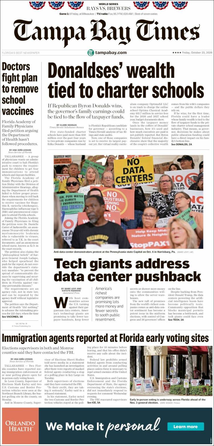 Portada de Tampa Bay Times (USA)