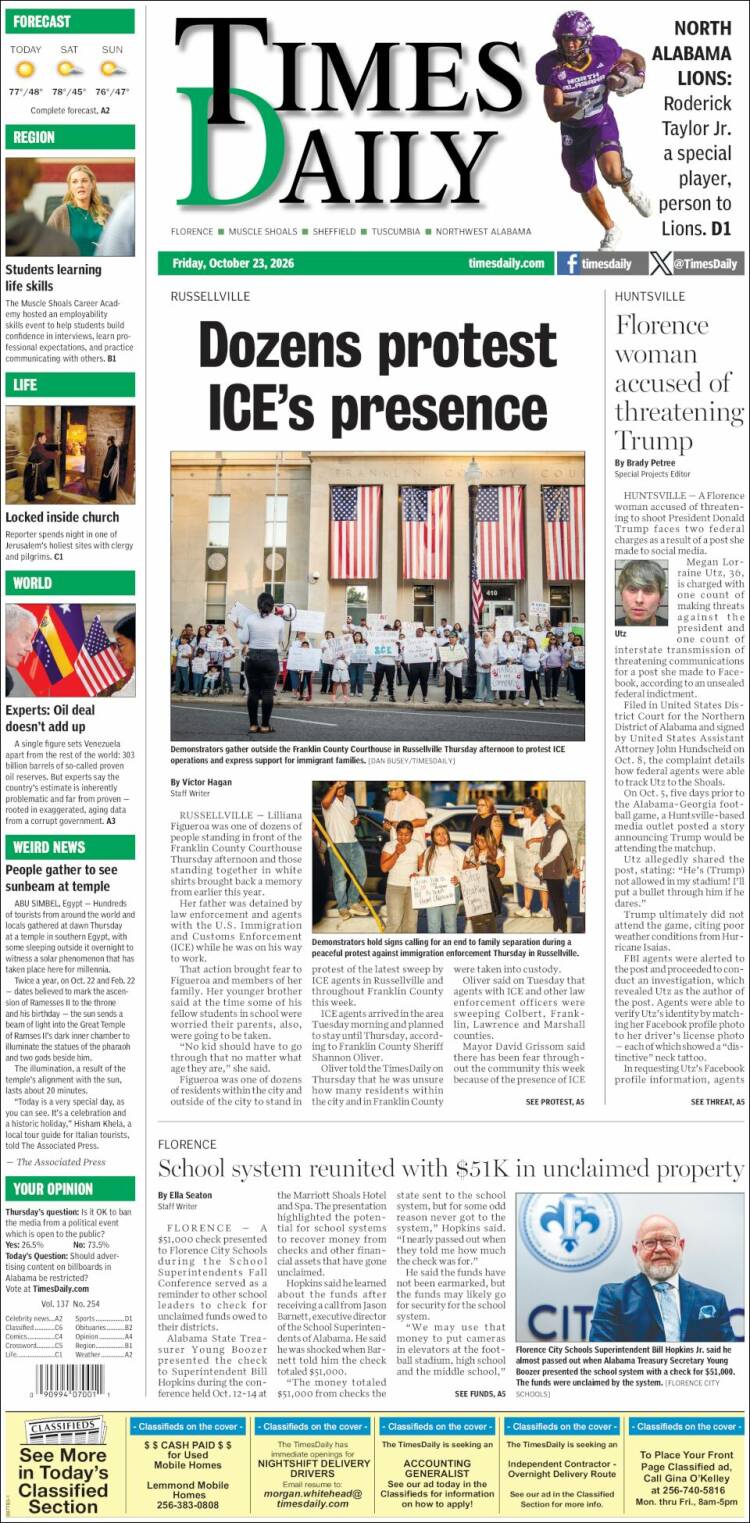 Portada de Times Daily (USA)