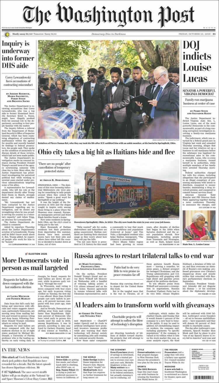 Portada de The Washington Post (USA)