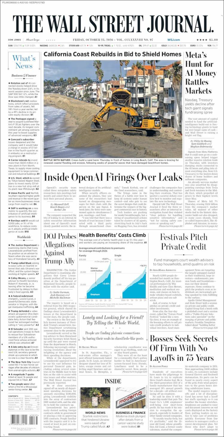 Portada de Wall Street Journal (USA)