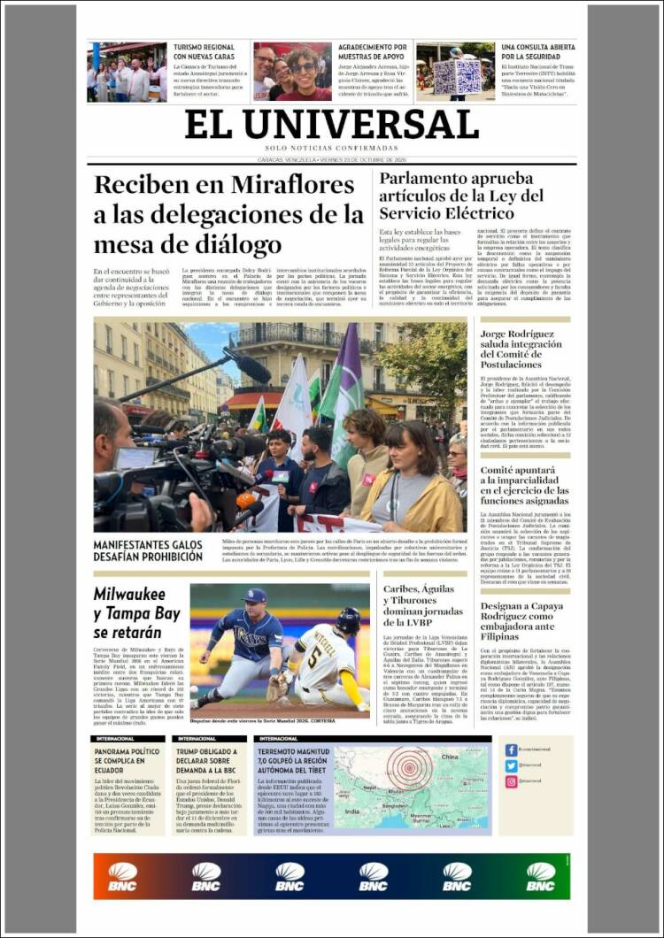 Portada de Universal (Venezuela)
