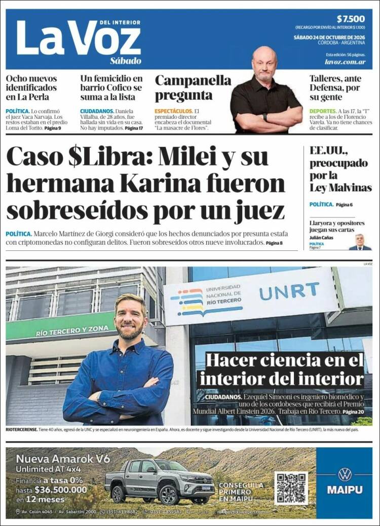 Portada de La Voz del Interior (Argentina)