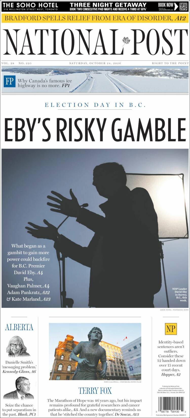 Portada de The National Post (Canada)