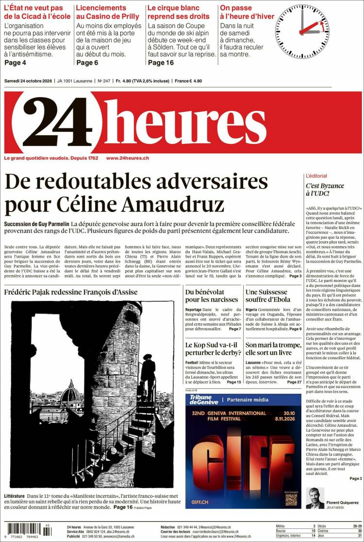 Portada de 24 Heures (Switzerland)