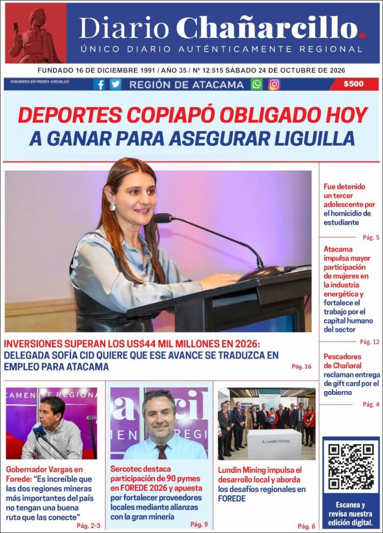 Portada de Diario Chañarcillo (Chile)
