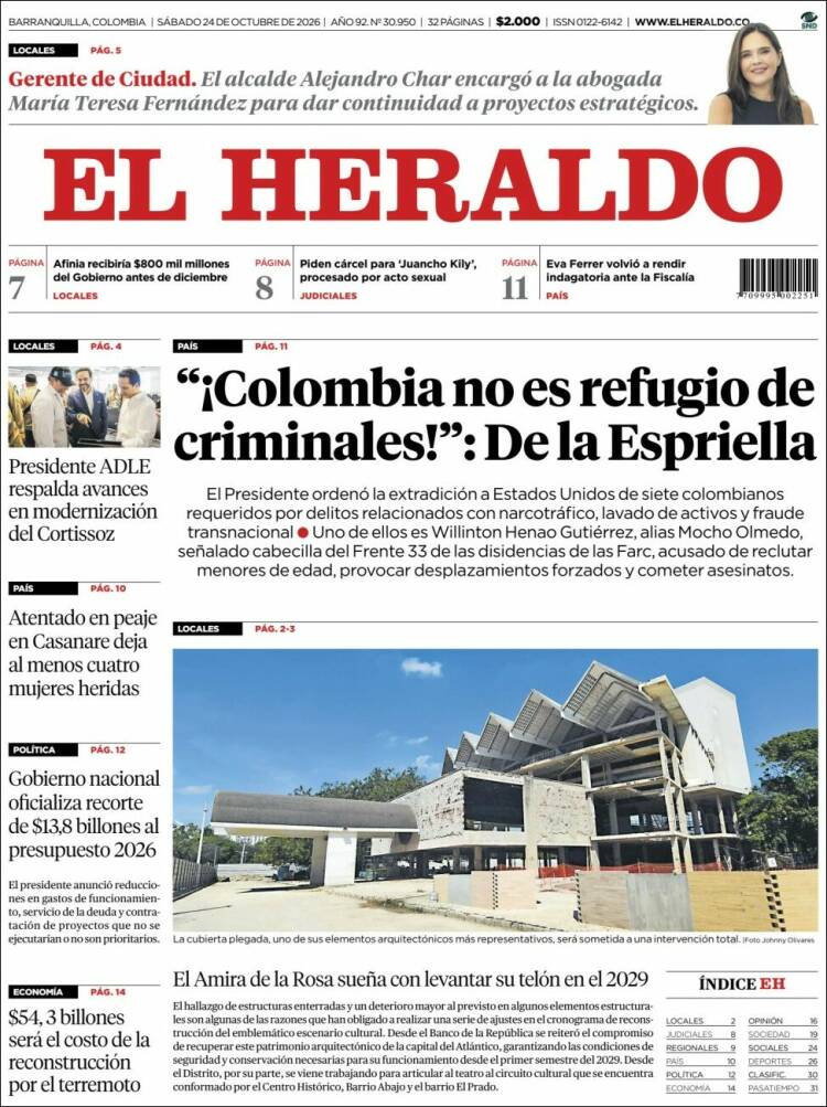 Portada de El Heraldo (Colombia)