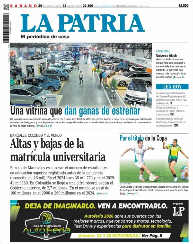 Portada de La Patria (Colombia)