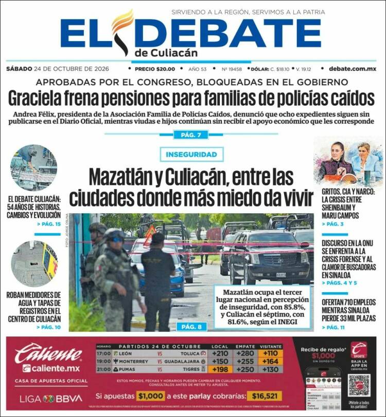 Portada de El Debate de Culiacán (Mexico)