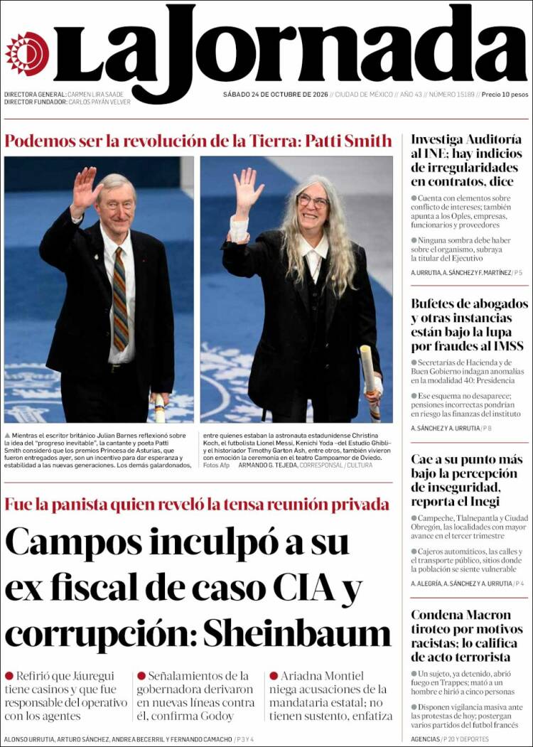 Portada de La Jornada (Mexico)