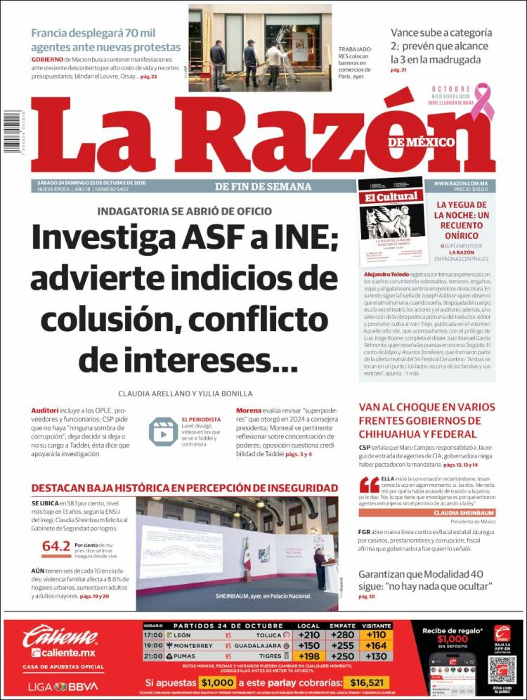 Portada de La Razón (Mexico)