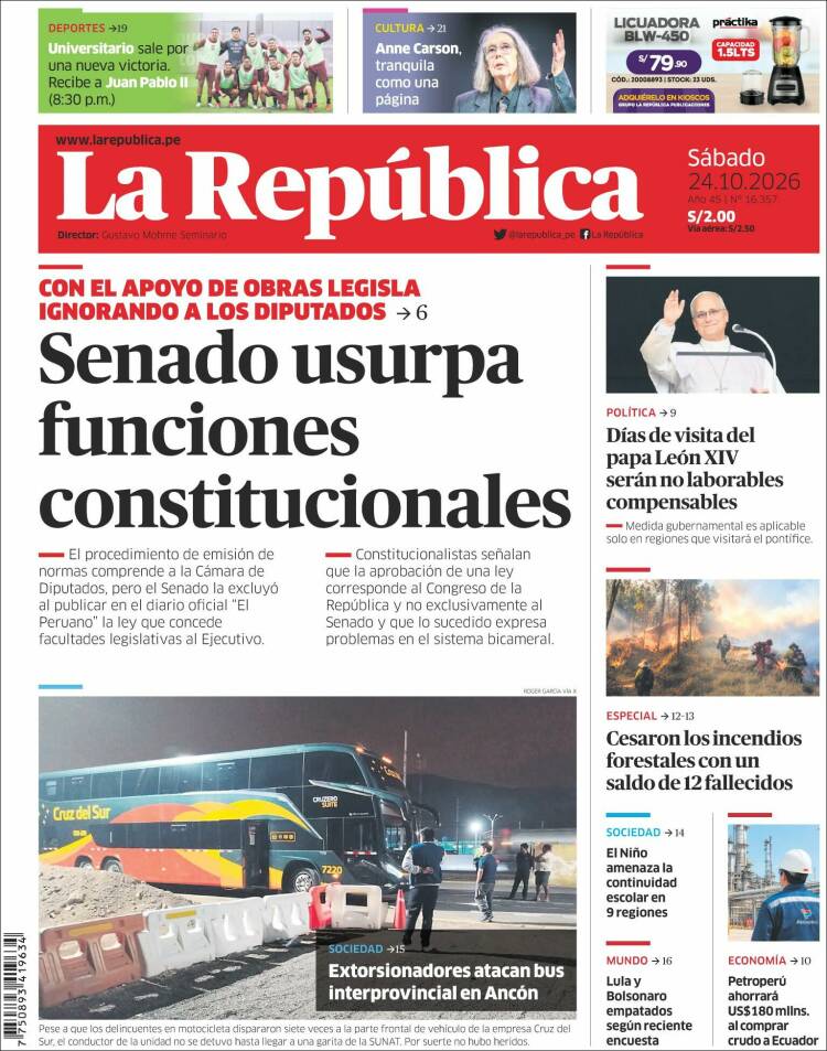 Portada de La Republica (Peru)
