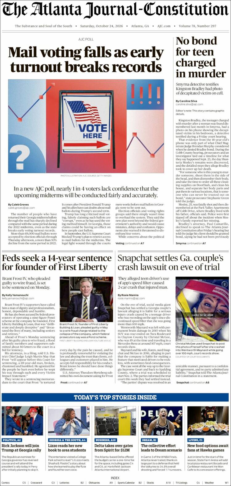 Portada de The Atlanta Journal-Constitution (&Eacute;tats-Unis)