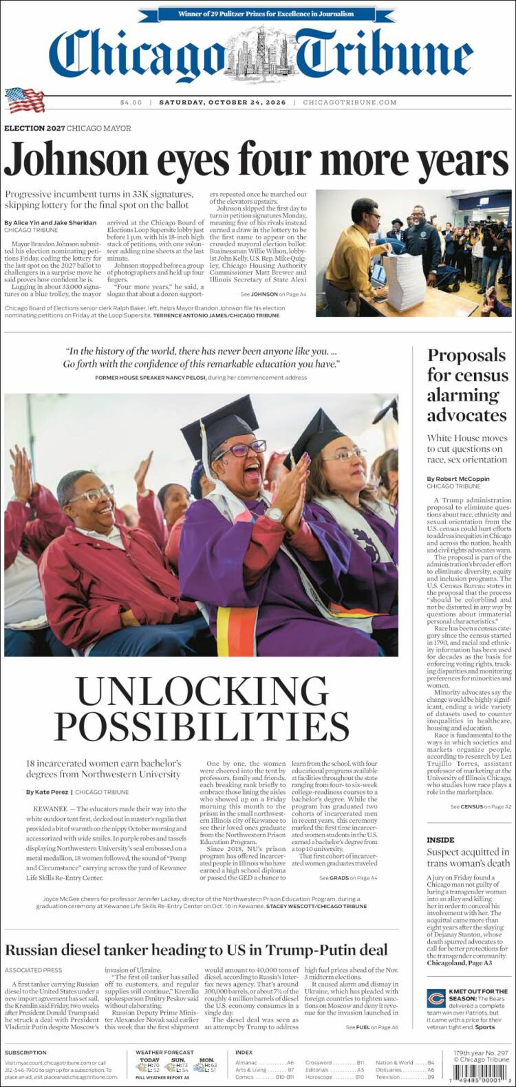 Portada de Chicago Tribune (USA)