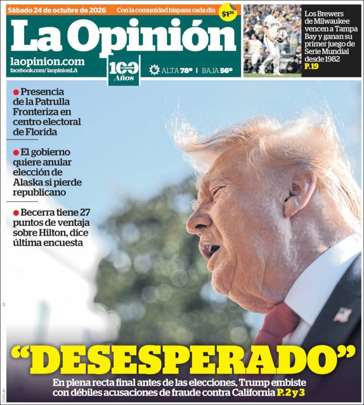 Portada de La Opinión (USA)