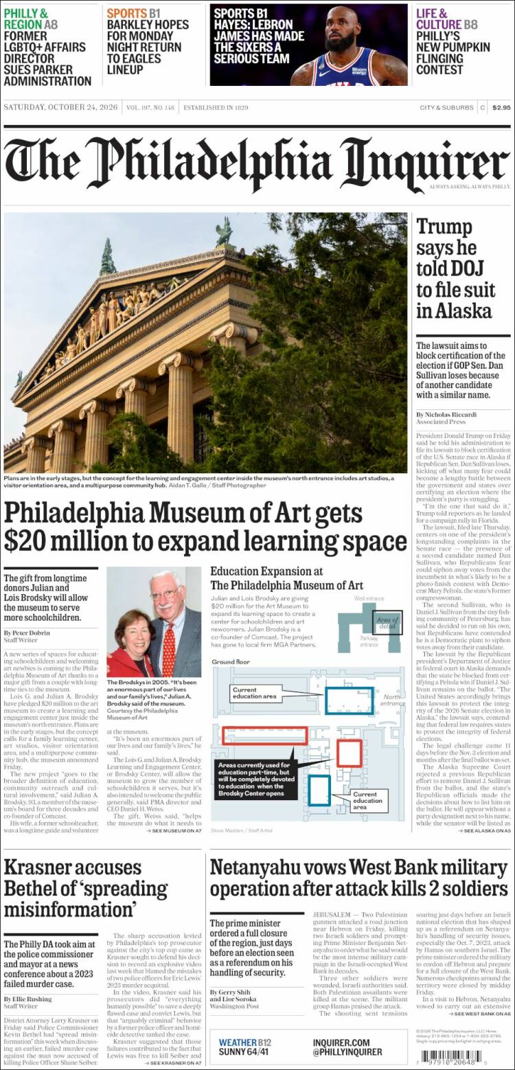 Portada de Philadelphia Inquirer (USA)