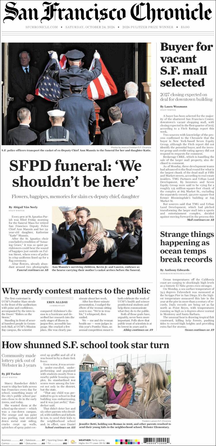 Portada de San Francisco Chronicle (USA)