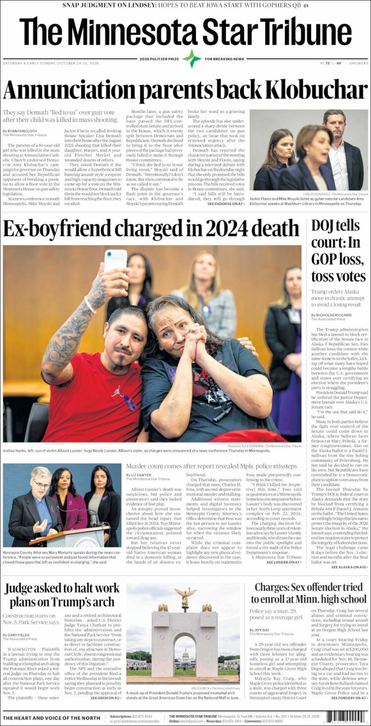 Portada de Star Tribune (USA)