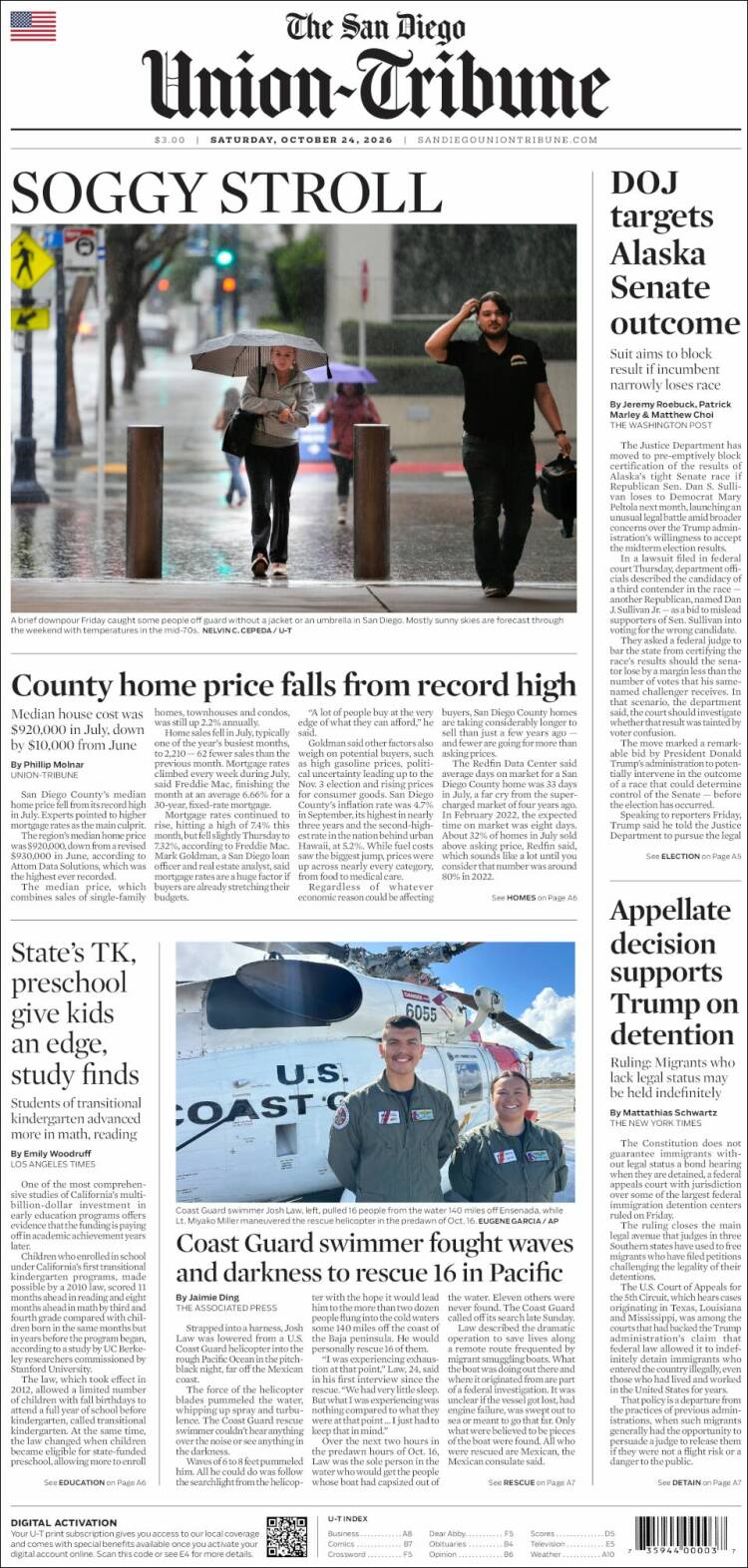 Portada de The San Diego Union-Tribune (USA)