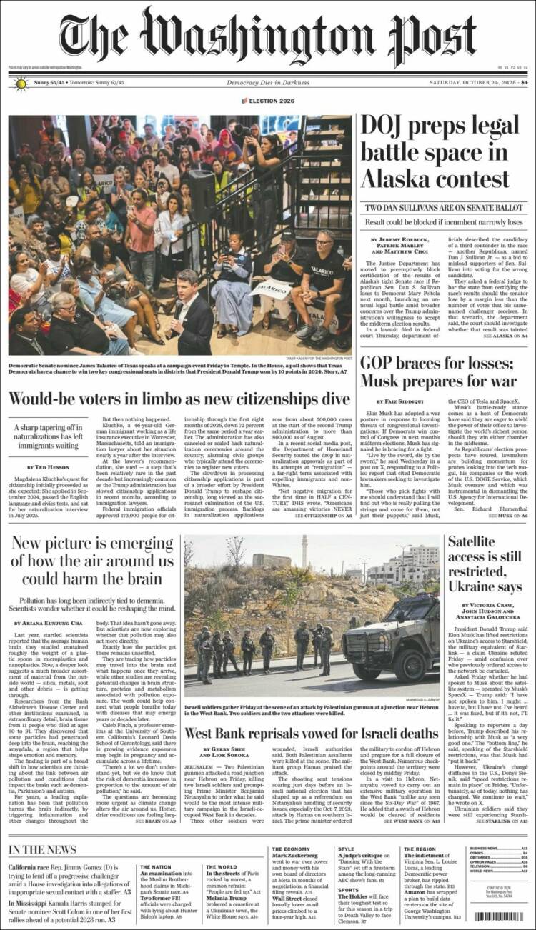 Portada de The Washington Post (USA)