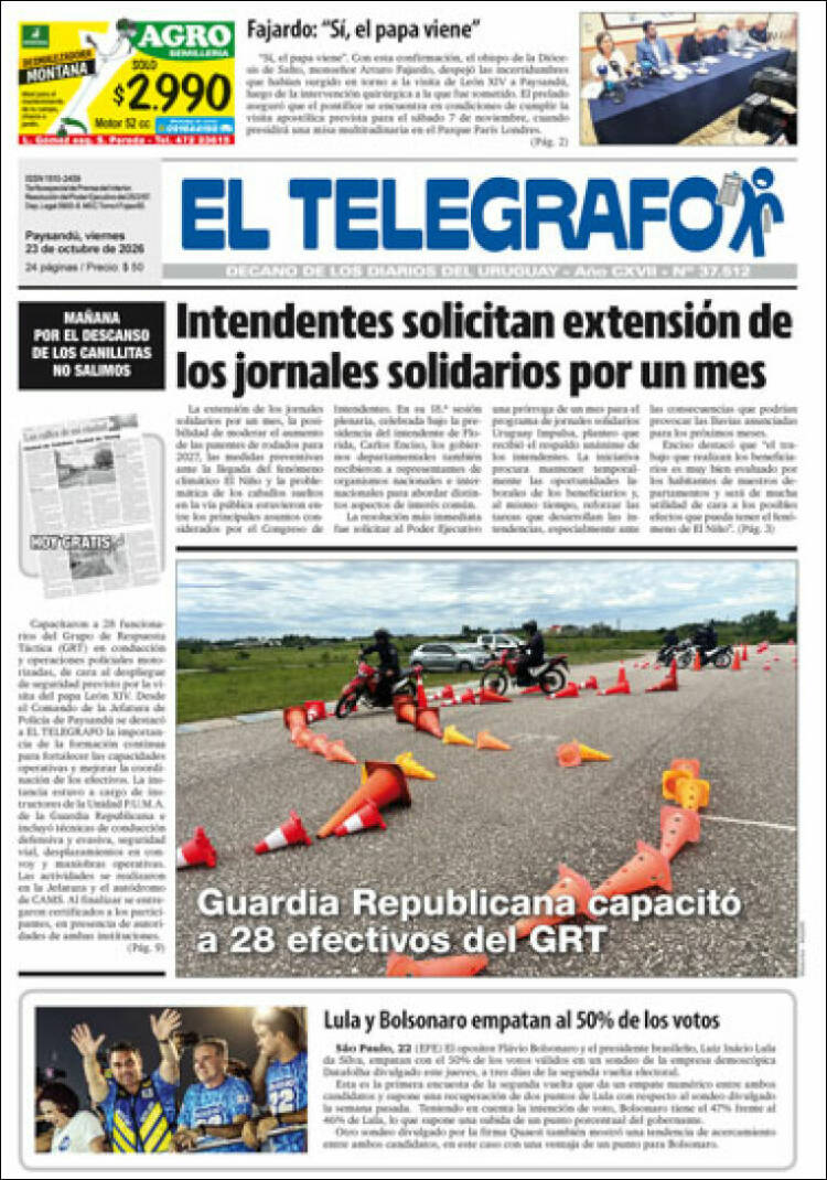 Portada de El Telégrafo (Uruguay)