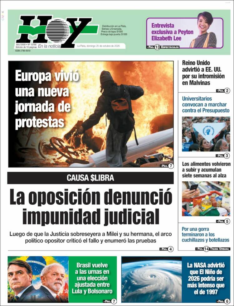 Portada de Diario Hoy (Argentina)