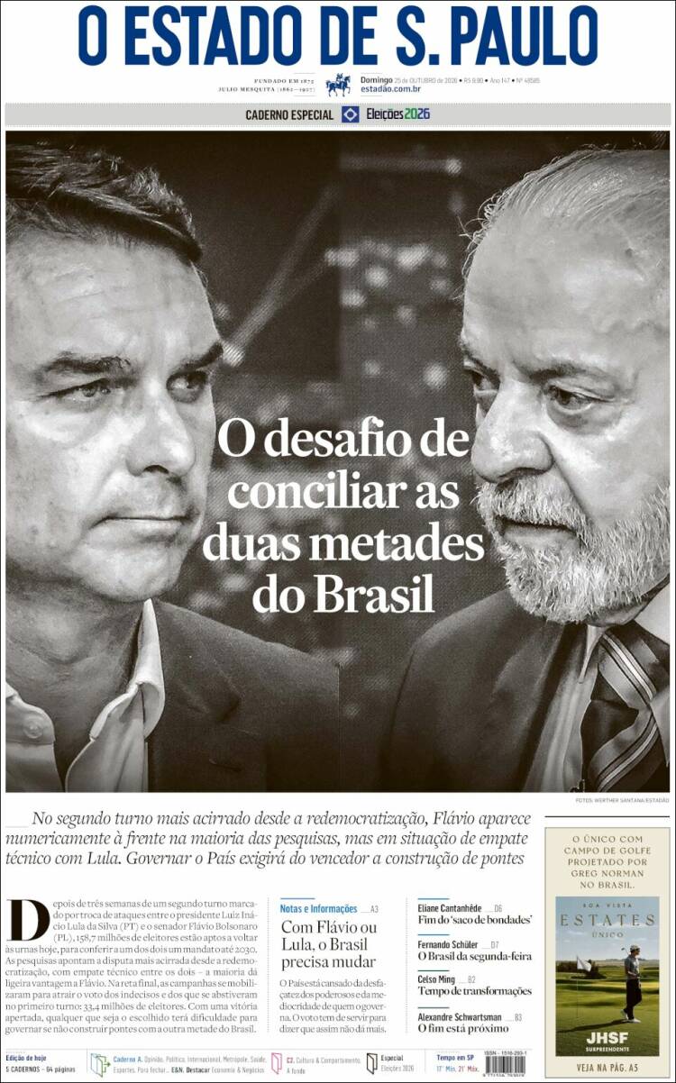 Portada de O Estado de São Paulo (Brasil)