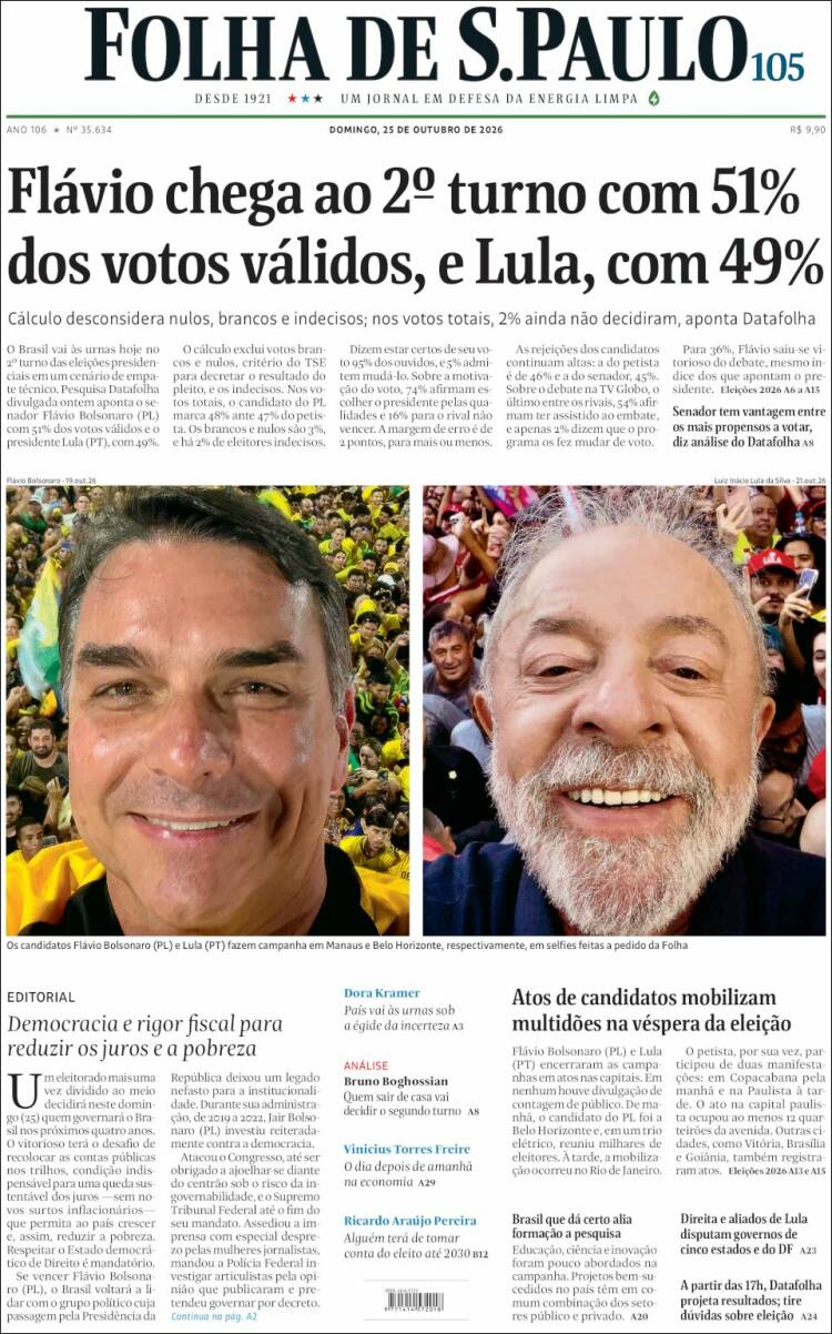 Portada de Folha de São Paulo (Brasil)