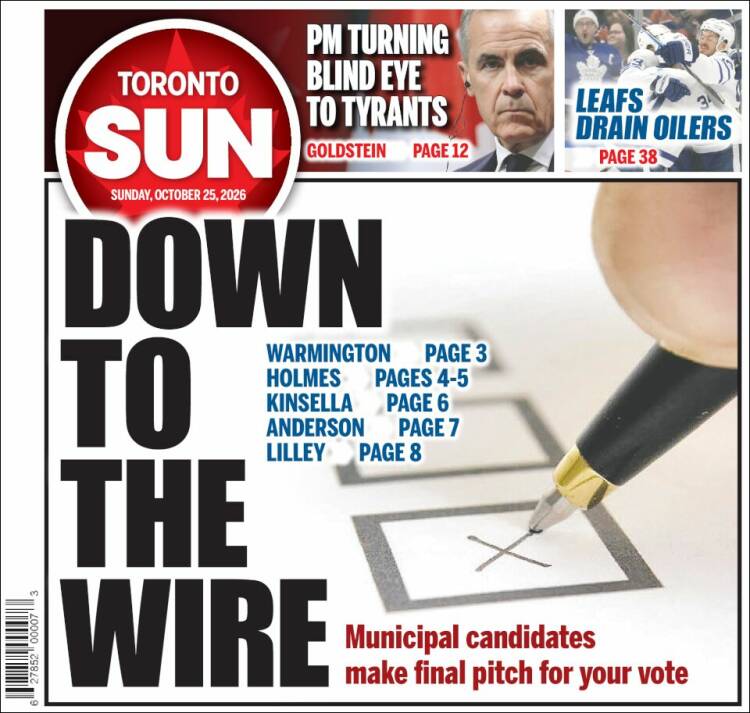 Portada de The Toronto Sun (Canad&aacute;)