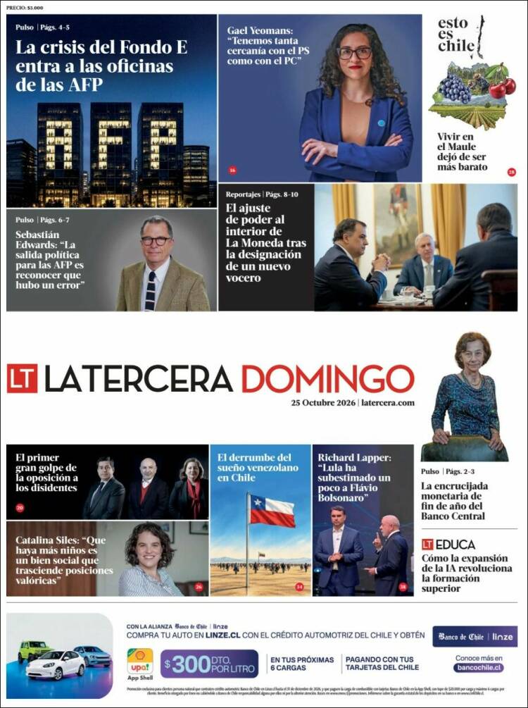 Portada de La Tercera (Chile)