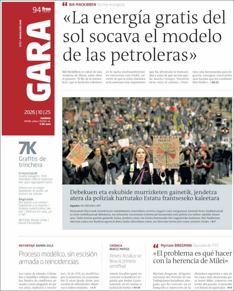 Portada de Gara (Spain)