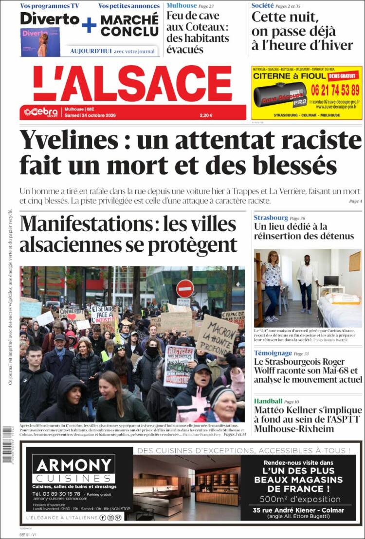 Portada de Journal L'Alsace (Francia)