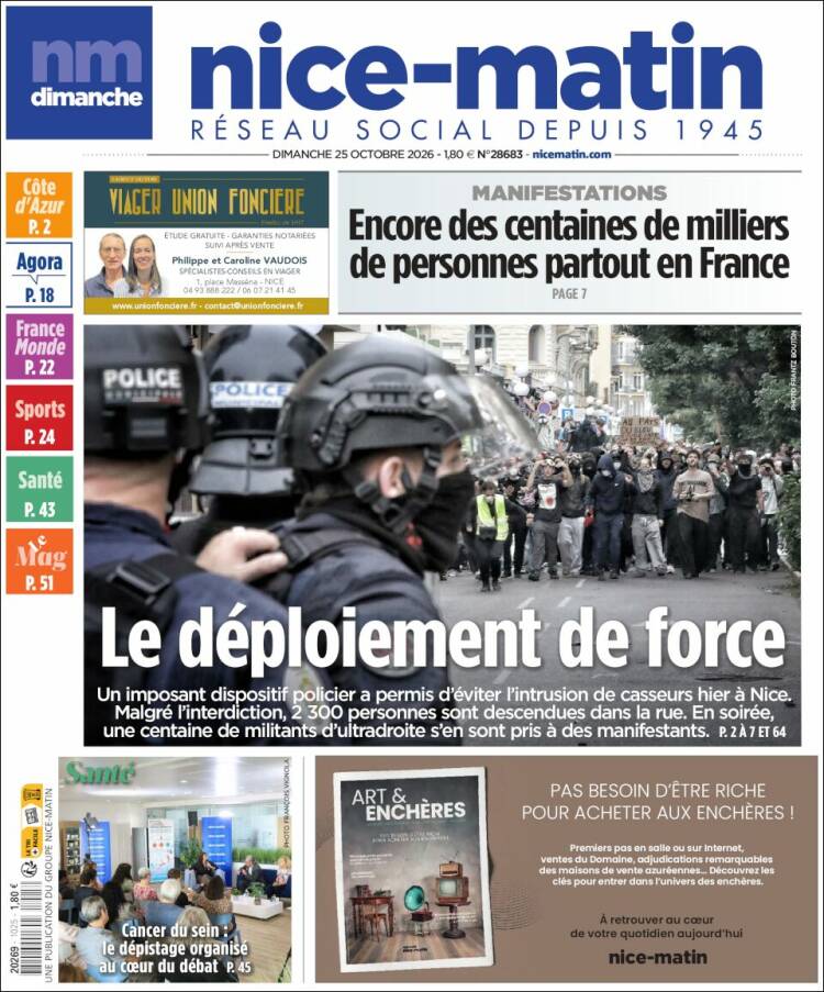 Portada de Nice-Matin (Francia)