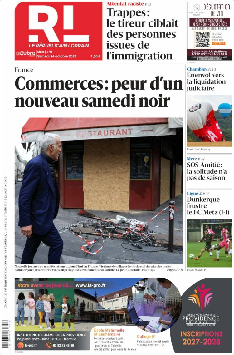 Portada de Le Republicain Lorrain (France)