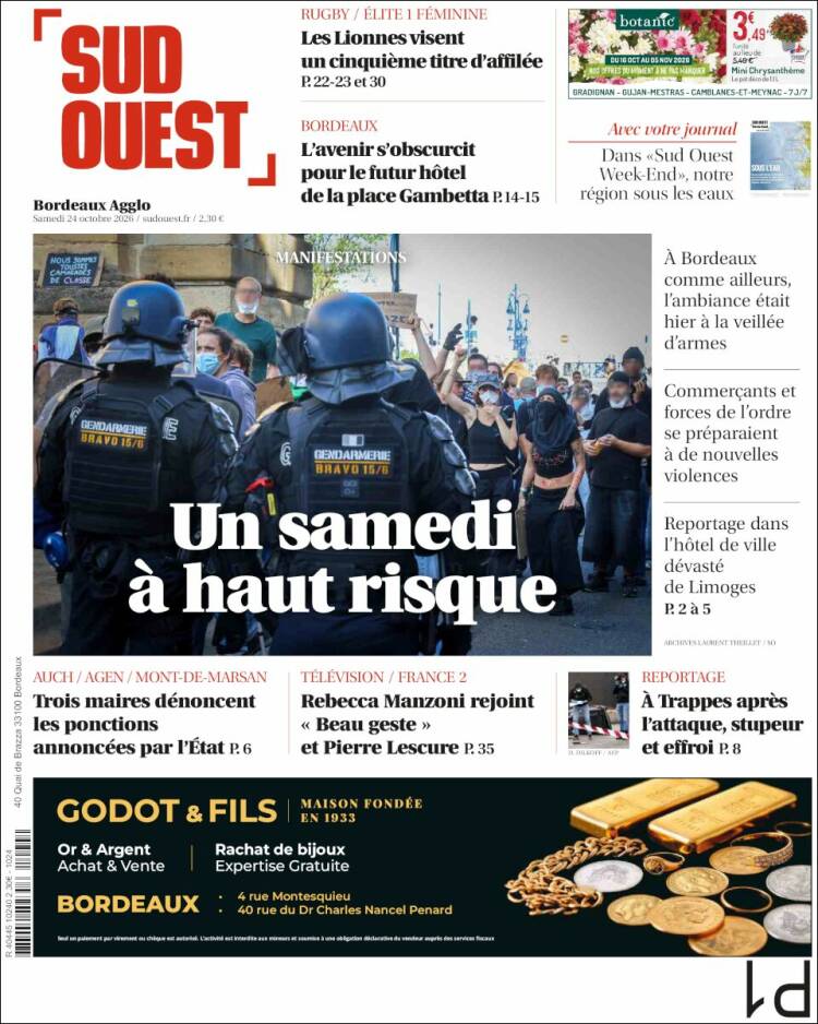 Portada de Sud Ouest (Francia)